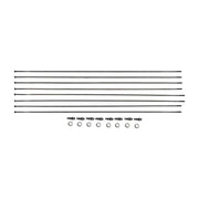 Zwart set van 8 DT Swiss PR1400 Dicut 21 DB spaaksets voor voor- en achterwiel, inclusief montageonderdelen.
