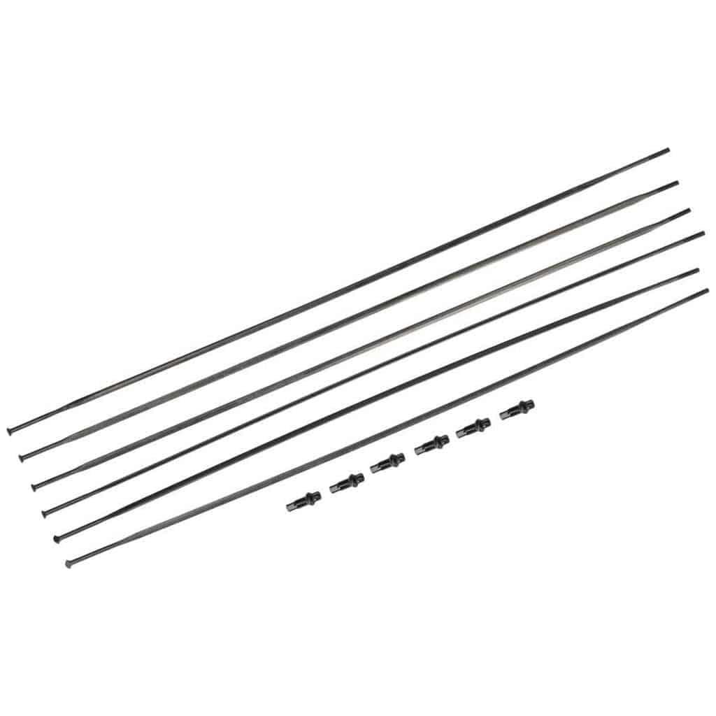 Zwart set van 6 DT Swiss Spaakkit DT Pr1600 Spline 23 V+A met naaf en spaken, geschikt voor fiets wiel reparatie