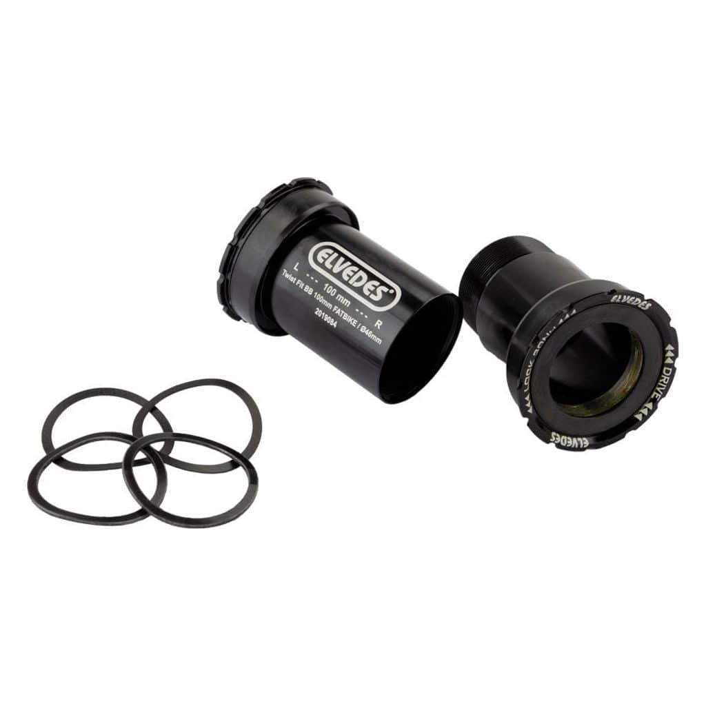 Elvedes Trapas Adapter Twistfit BB86/92 voor fatbike, compatibel met Shimano 24mm trapas, zichtbaar in de afbeelding.