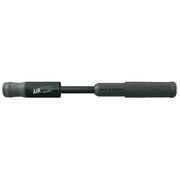 Zwarte SKS Airflex Explorer minipomp met handpomp van 205 mm, compact en geschikt voor fietstassen.