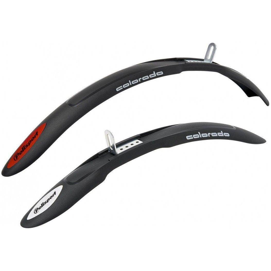 Polisport Colorado Junior 20/24 inch spatbordenset in zwart voor kinderfietsen, stevig en slijtvast voor bescherming.