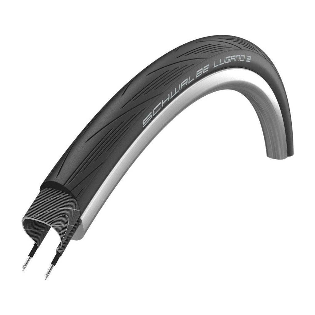 Zwarte Schwalbe 28-inch Lugano II Endurance versterkte E-bike buitenband met profiel, zichtbaar vanaf de zijkant