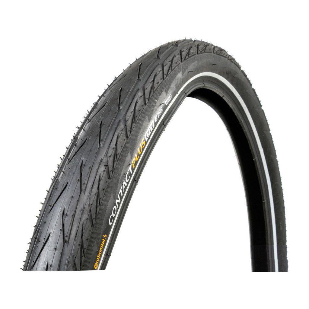 Zwarte Continental Contact Plus City SafetyPlus buitenband 27,5 inch met breed profiel en breaker voor stadsfiets.