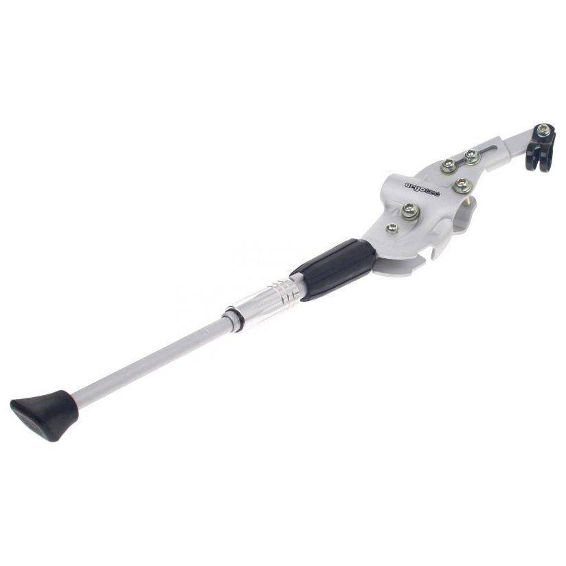 Zilveren achterbrugmontage standaard van Ergotec voor fietsen van 24 tot 28 inch, geschikt voor universeel gebruik.