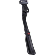 Zwart verstelbare Edge Ezybolt R18/R40 zijstandaard voor 24-28 inch fietsen, stevig en praktisch in beeld gebracht.