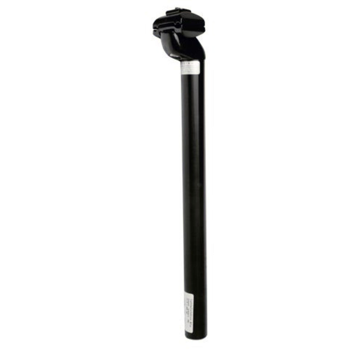 Zwart aluminium Ergotec zadelpen 26.8x350mm met setback, geschikt voor racefietsen en mountainbikes.