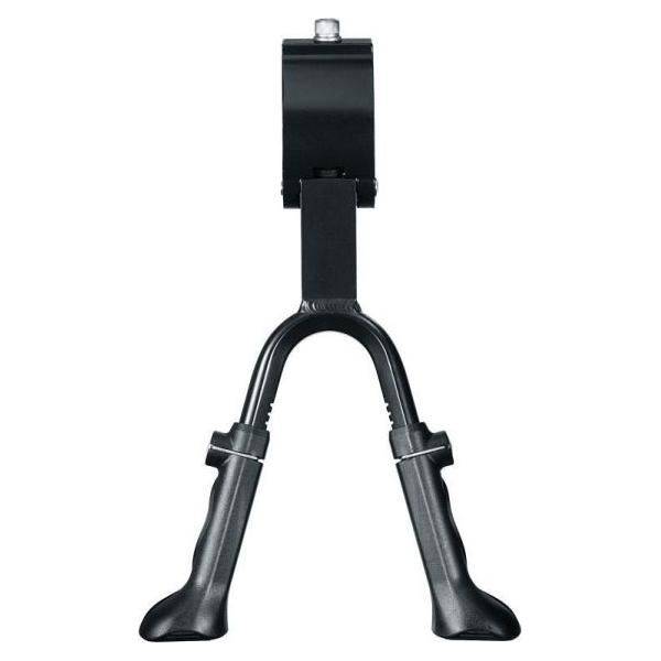Ergotec middenstandaard voor 24-28 inch fietsen, verstelbaar, comfort, mat zwart, twee-poot standaard op fiets.