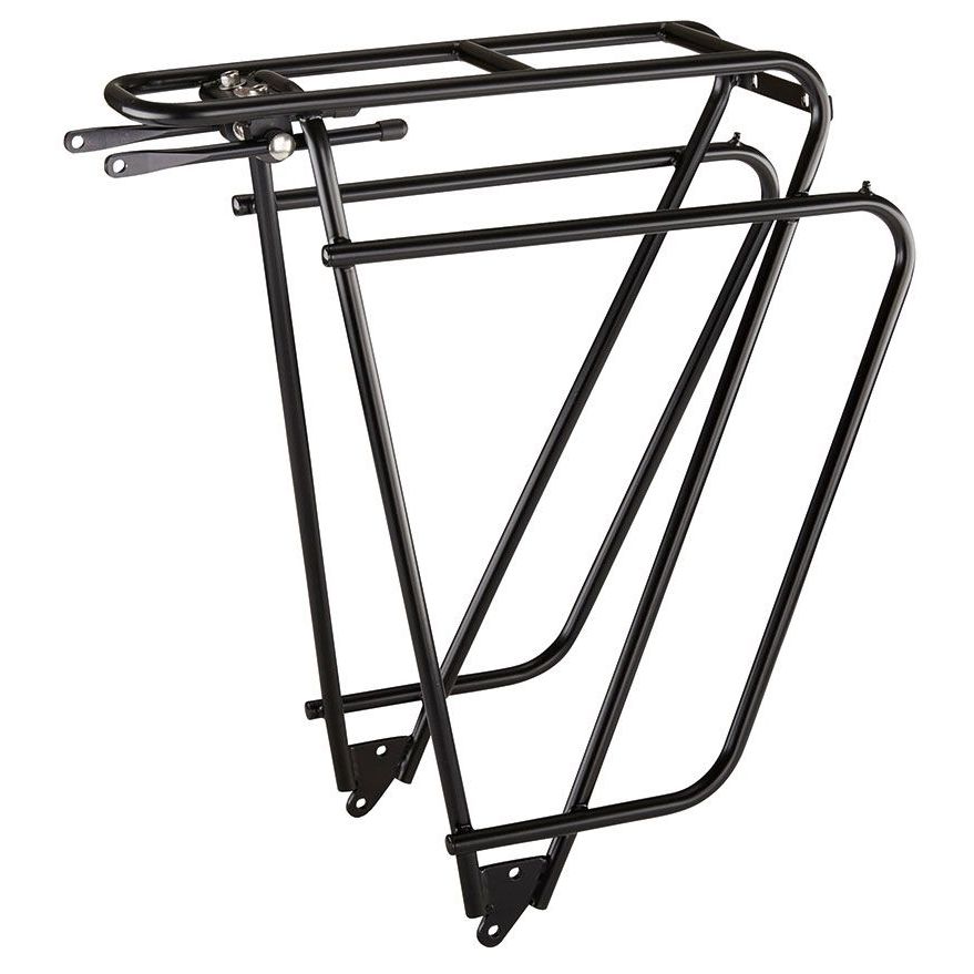 Een Tubus Logo Classic achterdrager voor bagagedragers, zwart metalen frame geschikt voor fietsaccessoires.
