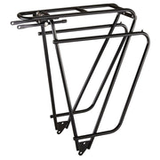 Een Tubus Logo Classic achterdrager voor bagagedragers, zwart metalen frame geschikt voor fietsaccessoires.