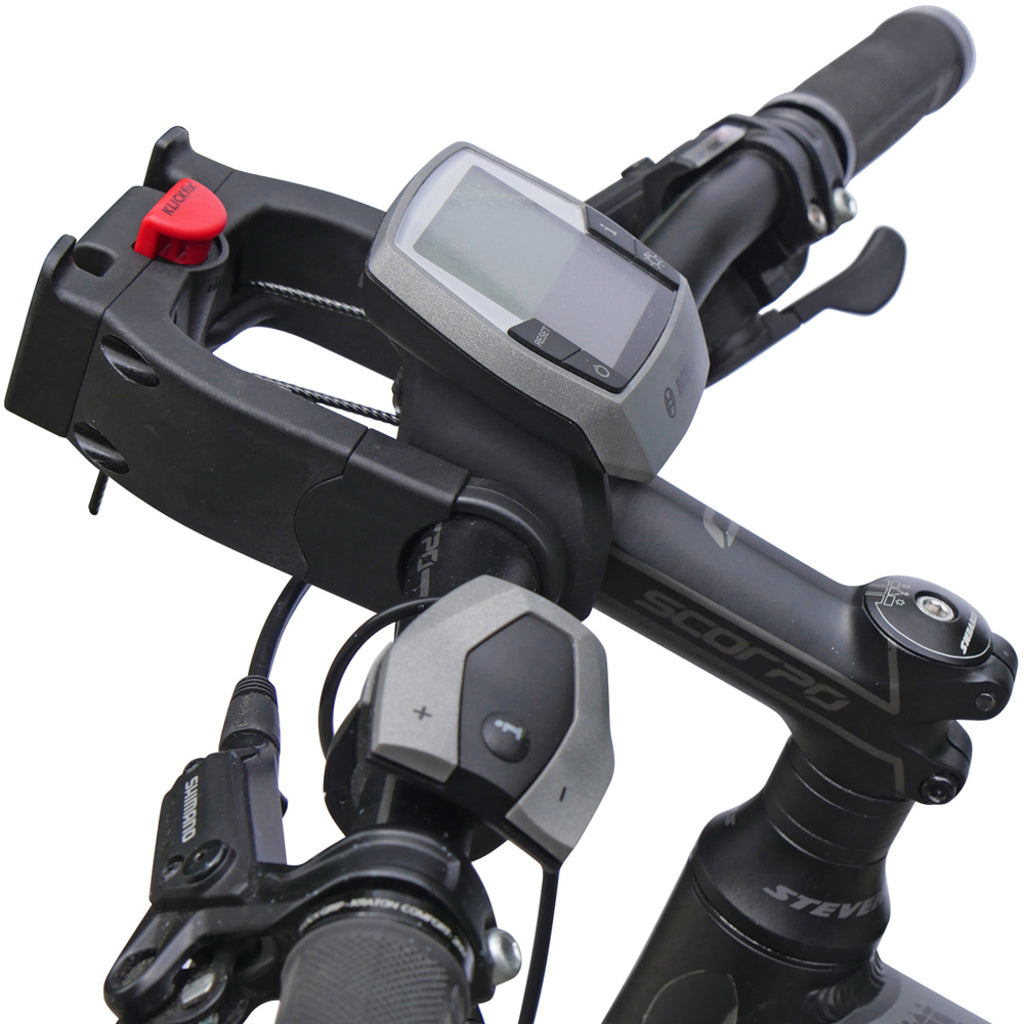 Set van twee zwarte KLICKfix Adapterverlengers E voor stuuradapter 25mm, geschikt voor fietsaccessoires en montage.
