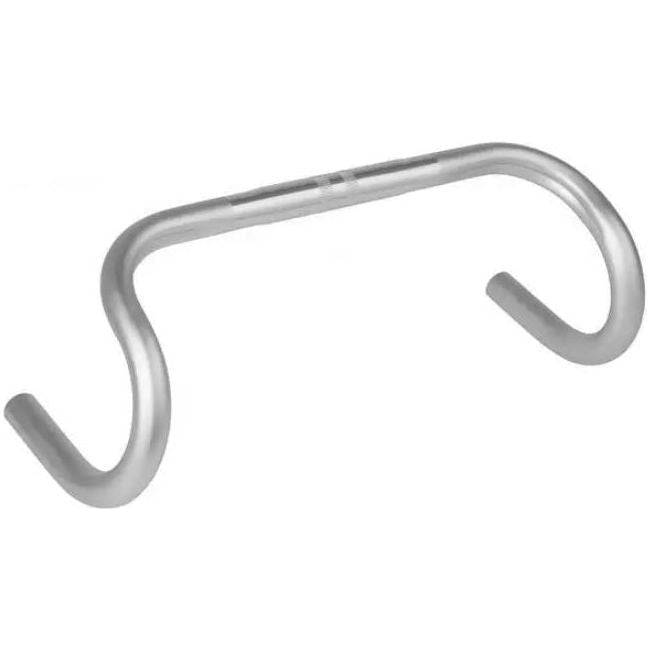 Zilveren Zoom racefiets stuur van aluminium, 25,4 mm diameter en 425 mm breedte, zichtbaar op de afbeelding.