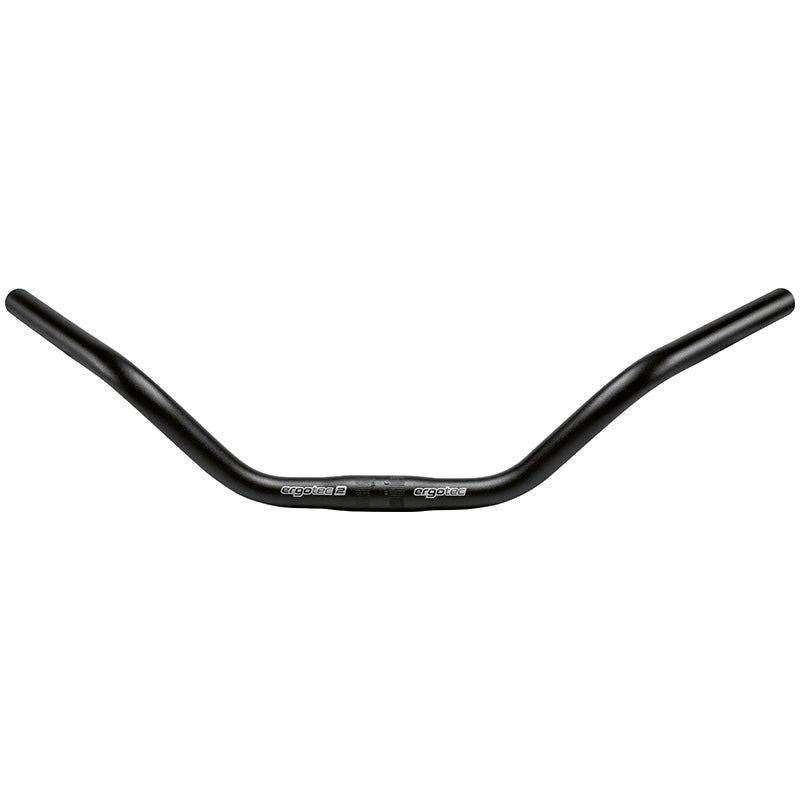 Zwart Ergotec stadsfiets stuur voor trekking en cruiser, 25,4x590 mm, zichtbaar in de afbeelding.