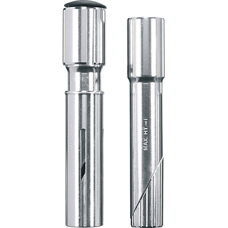 Ergotec stuurpen adapter voor 1" en 1 1/8" vorken, zilver, geschikt voor Ahead en Ergotec Quill stuurpennen.