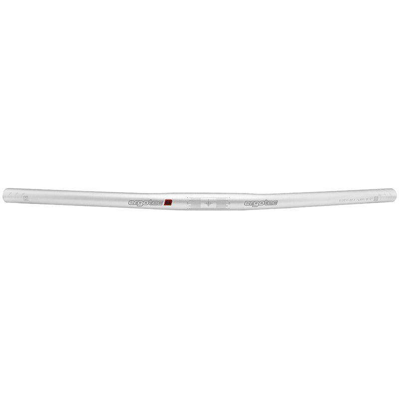 Aluminium MTB stuur van Ergotec, 25,4 mm breed, sportief ontwerp, geschikt voor mountainbikes, zichtbaar op de afbeelding.