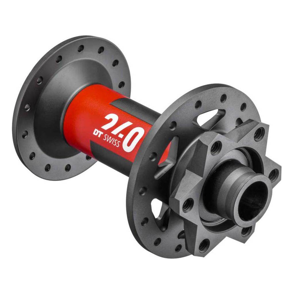 Zwarte DT Swiss 240 ATB Boost disc voornaaf, aluminium, 32g, 110/15mm, voor mountainbikes, zichtbaar met disc remschijf
