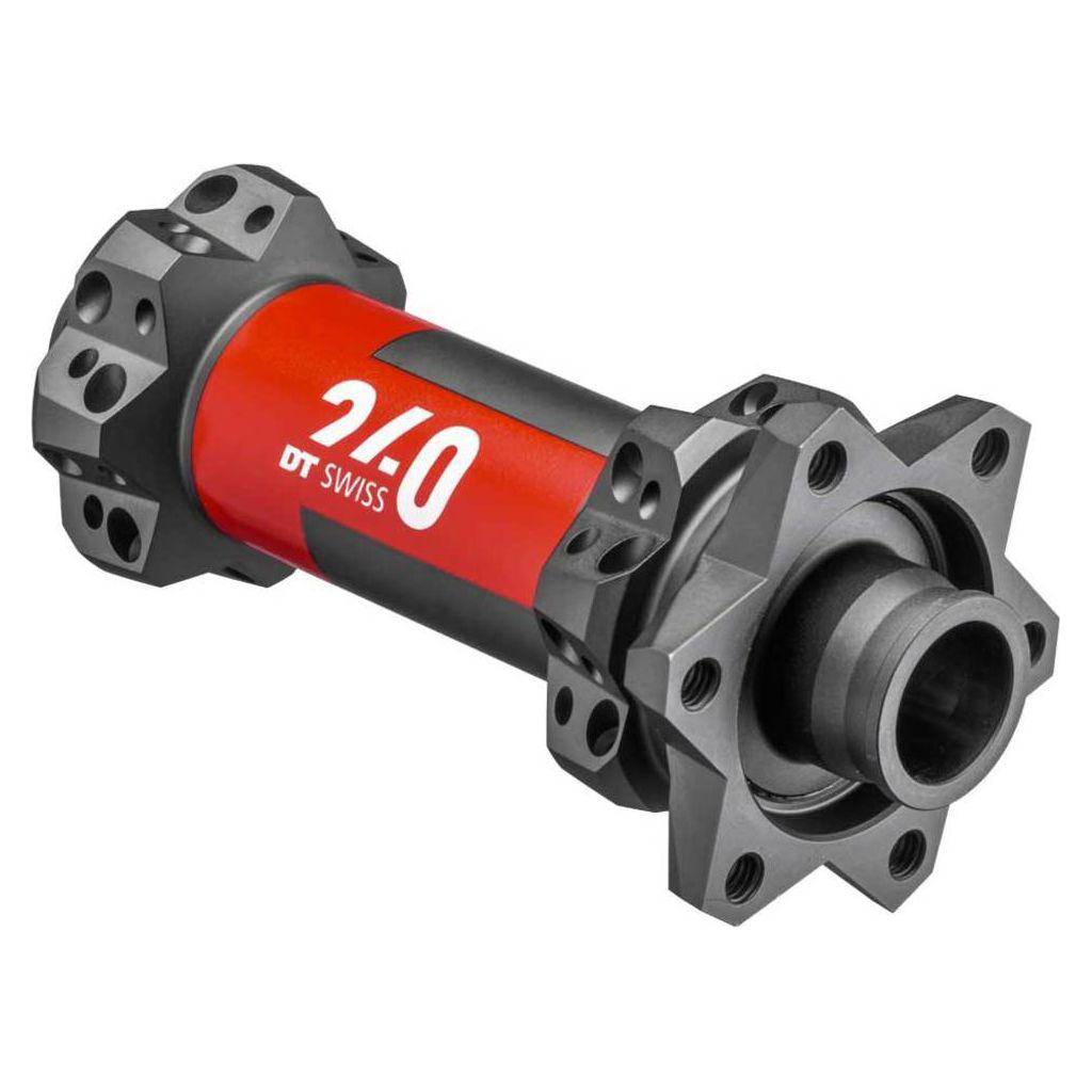 Zwarte DT Swiss 240 Straightpull voornaaf voor ATB disc, aluminium, 28 gram, 100/15 mm, zichtbaar met bevestigingsoppervlak