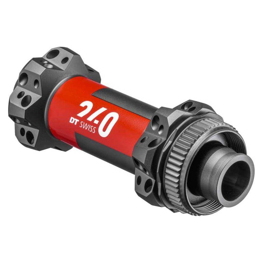Zwarte DT Swiss 240 Straightpull ATB Boost disc voornaaf, aluminium, 28G, 110/15mm, geschikt voor mountainbikes
