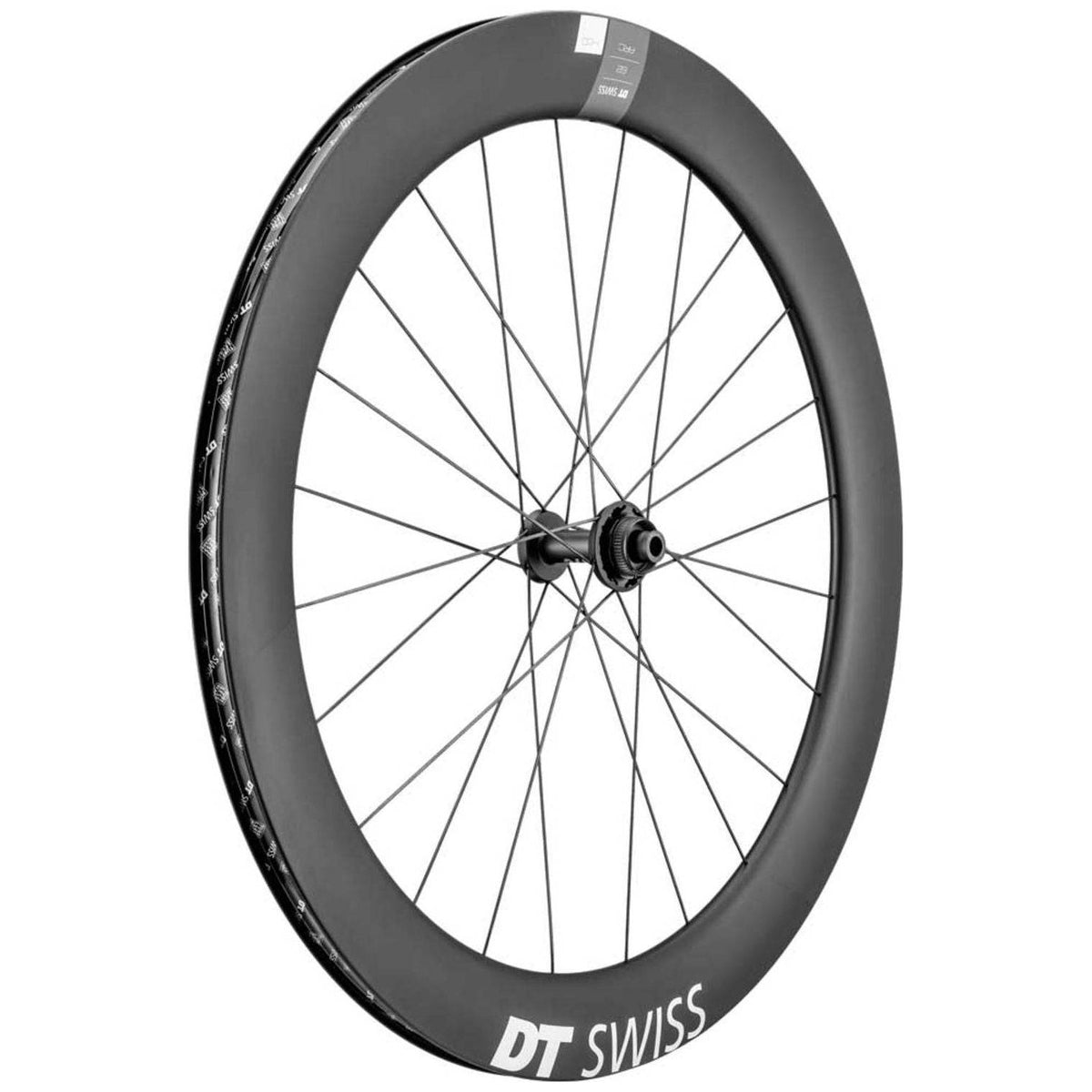Zwart voorwiel 28-inch DT Swiss ARC1400 Dicut 62 DB Disc CL Carbon voor racefiets, lichte en aerodynamische wielset