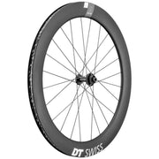 Zwart voorwiel 28-inch DT Swiss ARC1400 Dicut 62 DB Disc CL Carbon voor racefiets, lichte en aerodynamische wielset