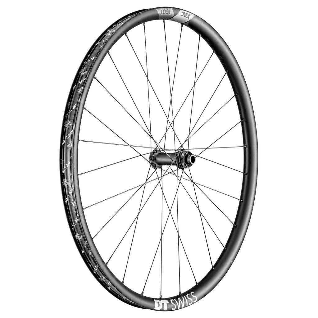 Zwart MTB voorwiel 29" DT Swiss XRC1501 Spline 30 Boost Disc CL Carbon met remschijf en naafmontage