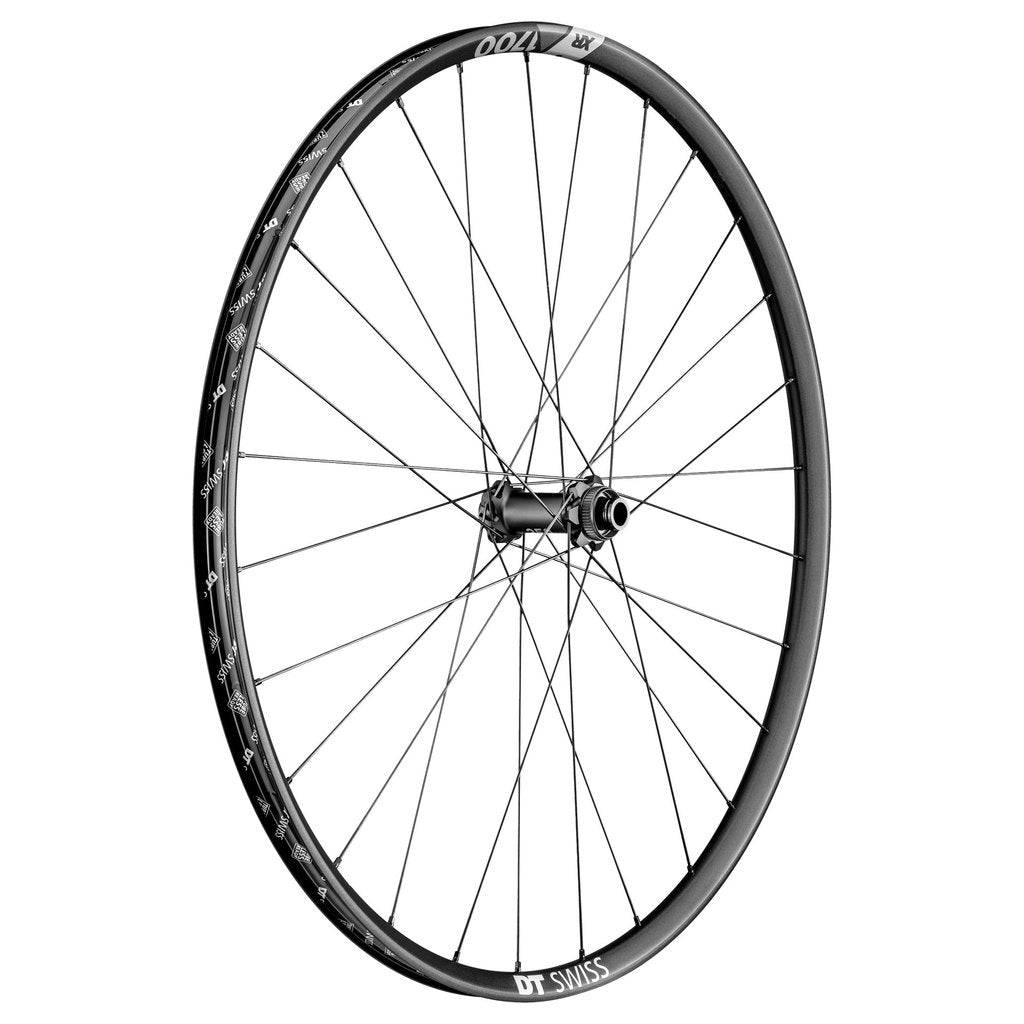 Zwart voorwiel 29" DT Swiss XR1700 Spline 25 Boost Disc CL aluminium MTB wiel, zichtbaar met snelspanner en discremmen
