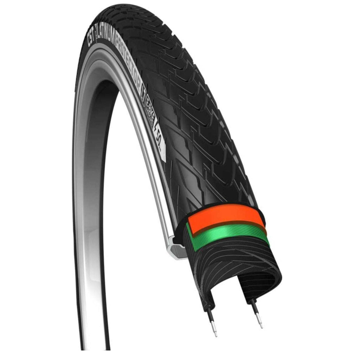 Zwarte CST Platinum Protector 26" buitenband voor e-bike, stevig en geschikt voor diverse terreinomstandigheden.