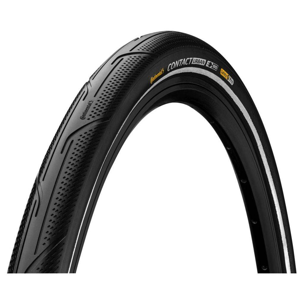 Zwarte Continental Contact Urban Safetypro 26-inch stadsfietsbaan met anti-lek breaker, geschikt voor stadsgebruik en veilig rijden.