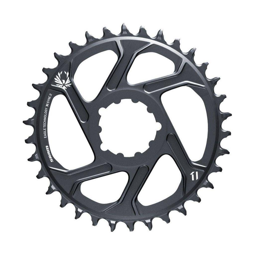 Zwart Sram GX Eagle 12-speed kettingblad met 6 mm offset en direct mount voor mountainbikes, zichtbaar op de afbeelding.