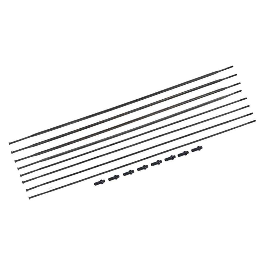 Zwart set DT Swiss Spaakkit HE1800 Spline 32 Db V+A met 8 spaakgaten, geschikt voor mountainbikes en wielrennen