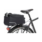 Zwarte New Looxs sportbagagedragertas, kleine racktime tas met 13 liter inhoud, geschikt voor fietsaccu en bagagedrager
