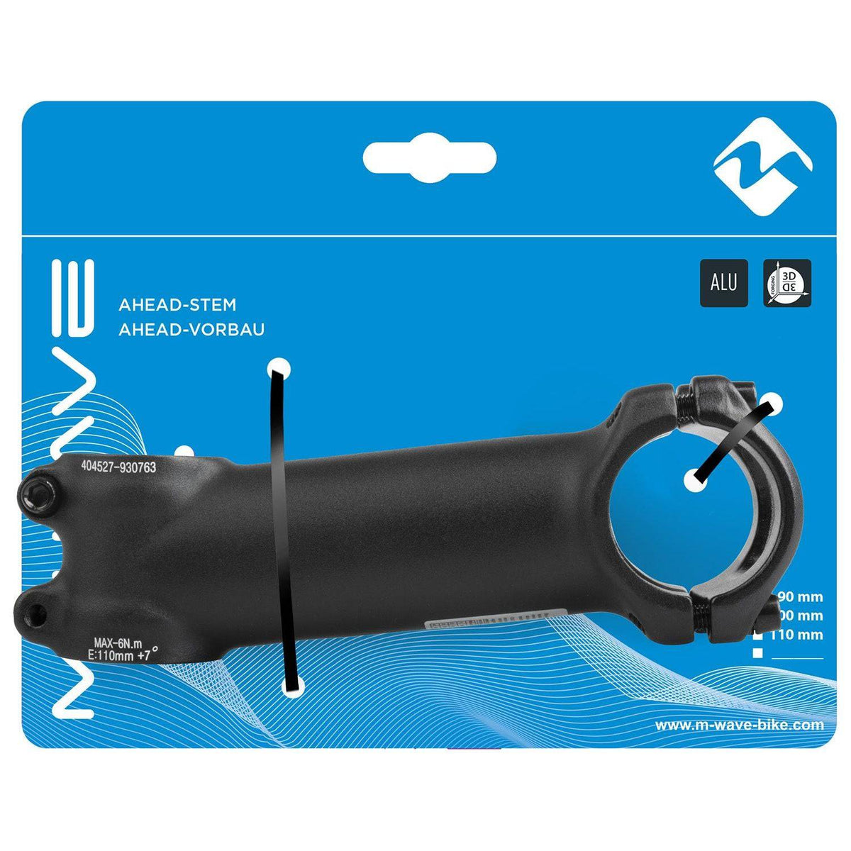 Zoom A-Head stuurpen in zwart, 28,6 mm diameter, 110 mm lengte en 31,8 mm stuurbuis diameter, zichtbaar in de afbeelding.