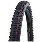 Zwarte Schwalbe MTB buitenband 27.5" Racing Ralph TLE ADDIX Speed Super Ground 57-584 vouwband op fiets.