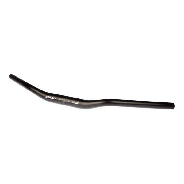 Zwart MTB stuur van Satori, 31,8 mm diameter, 640 mm breedte, 35° gebogen, mat afwerking op afbeelding.