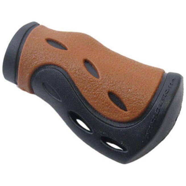 Ergonomisch gel handvat van Pro Grip in zwart en bruin, kort model, geschikt voor comfortabel gebruik.