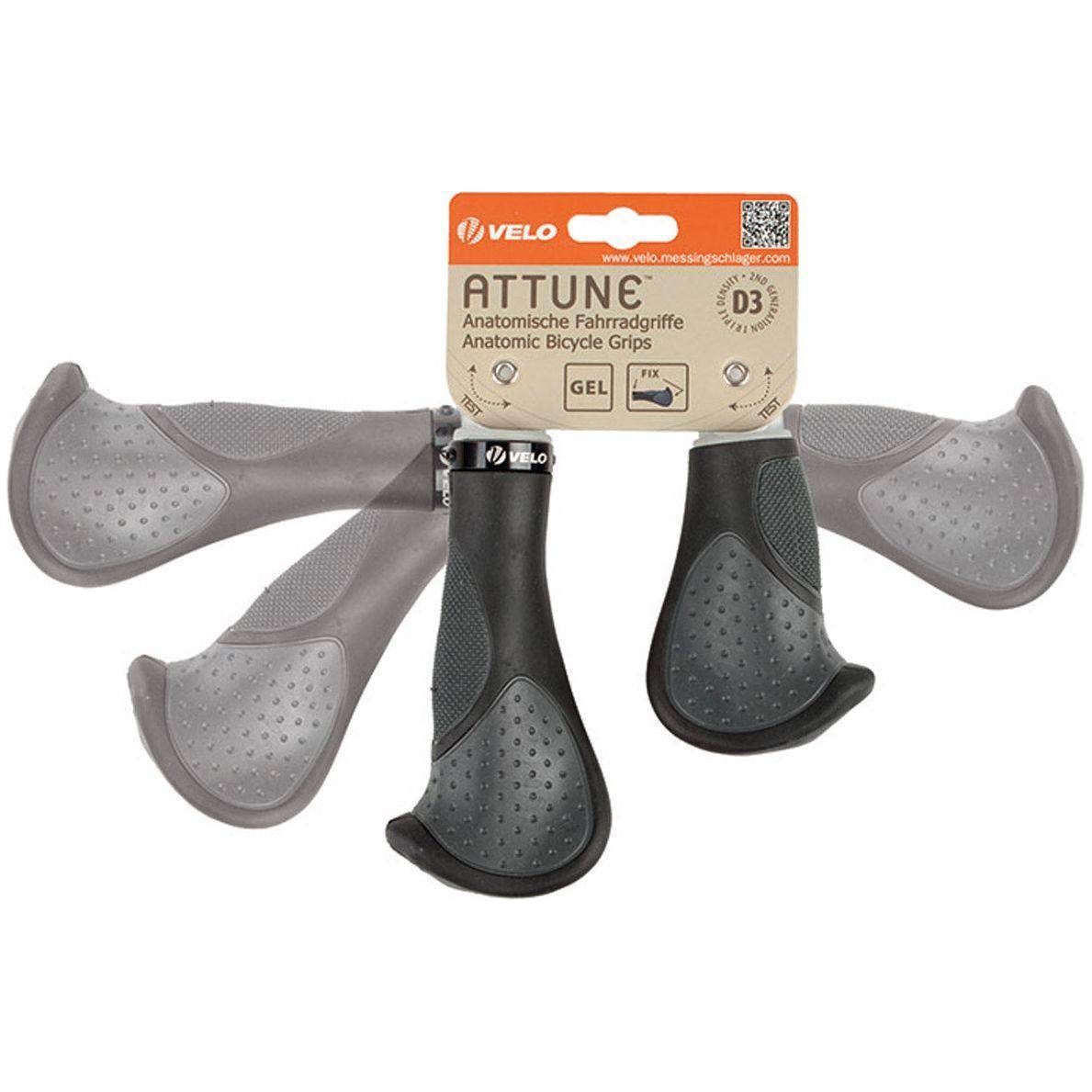 Zwart/grijs Velo Comfort 3D-Gel handvatset voor fiets, inclusief 135/92mm handvatten met zachte gelvulling