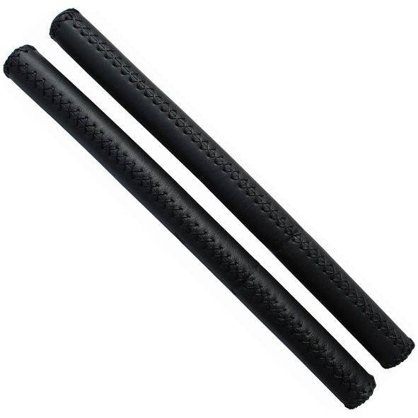 Zwarte Velo leder handvatset en stuurlintaccessoires voor fiets, 40 cm lange stuurgrepen met leren afwerking.