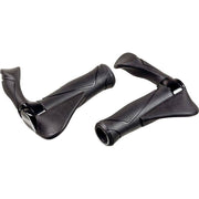 Zwart Ergotec handvatten Mf2 Small met Kraton en aluminium, 130+130 mm, geschikt voor fietssturen, zichtbaar in afbeelding.