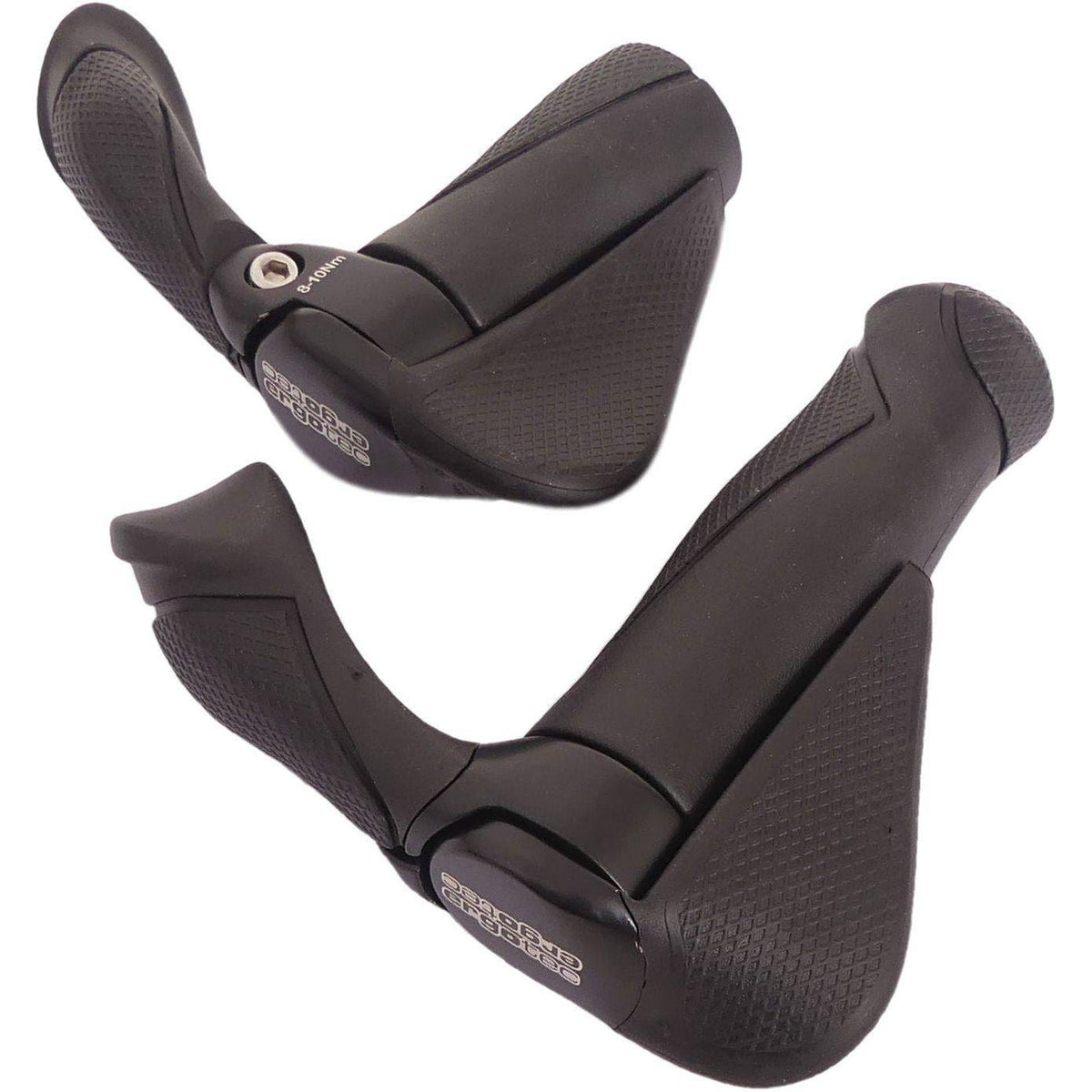 Zwart Ergotec Mf2 handvatpaar met kraton en aluminium, 130 en 87 mm, comfortabel en duurzaam voor fiets of motor.