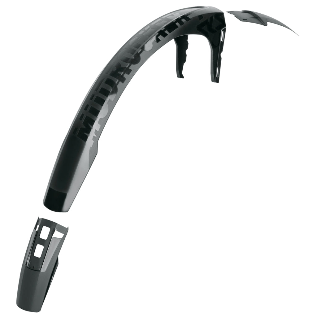 Zwart SKS Mudrocker achterspatbord voor 27,5/29 inch fietsen, gemaakt van glasversterkt kunststof, zichtbaar in de afbeelding.