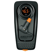 SKS Airstep aluminium voetpomp met manometer voor het oppompen van banden, stevig en gebruiksvriendelijk.