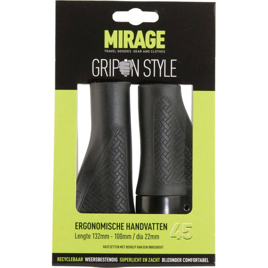 Mirage Handvatpaar Grips In Style #45 - 132/100 Mm Met Lockring  - Zwart - Le Coq Wielerartikelen