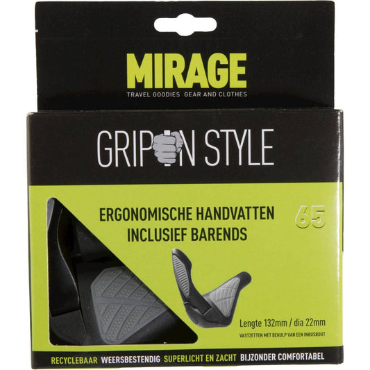 Mirage Handvatpaar Grips In Style #65 - L = 134/134 Mm Met Barends  - Zwart - Le Coq Wielerartikelen