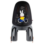 Qibbel Air Nijntje achterzitje voor fiets, donkergrijze dragerbevestiging, comfortabel en veilig voor kinderen.