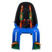 Blauw Qibbel Air Nijntje kinderzitje voor achter op de fiets met dragerbevestiging, geschikt voor jonge kinderen.