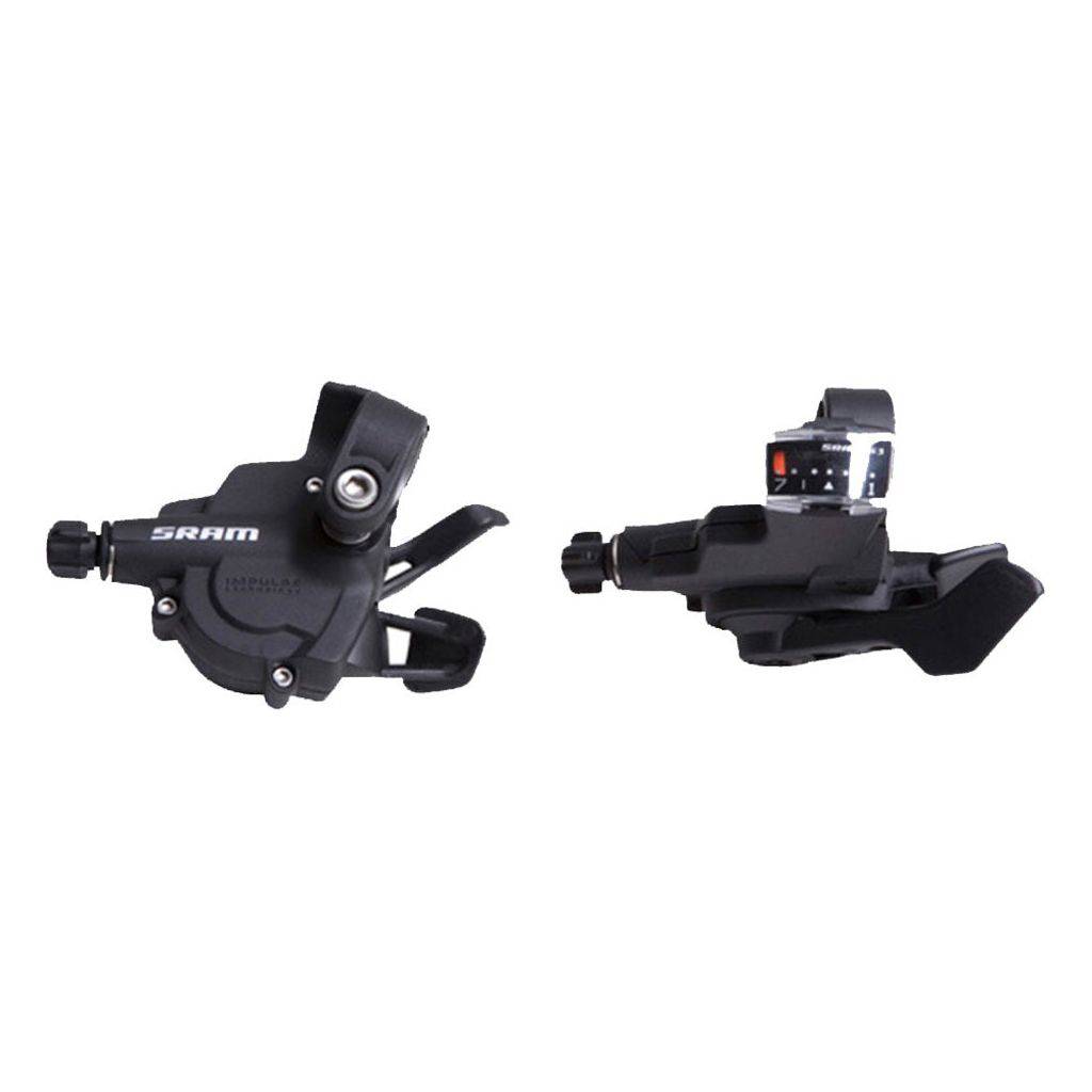 Sram 7-speed achterderailleur shifter met hendel voor soepel schakelen op een fiets, zwart en ergonomisch ontworpen.