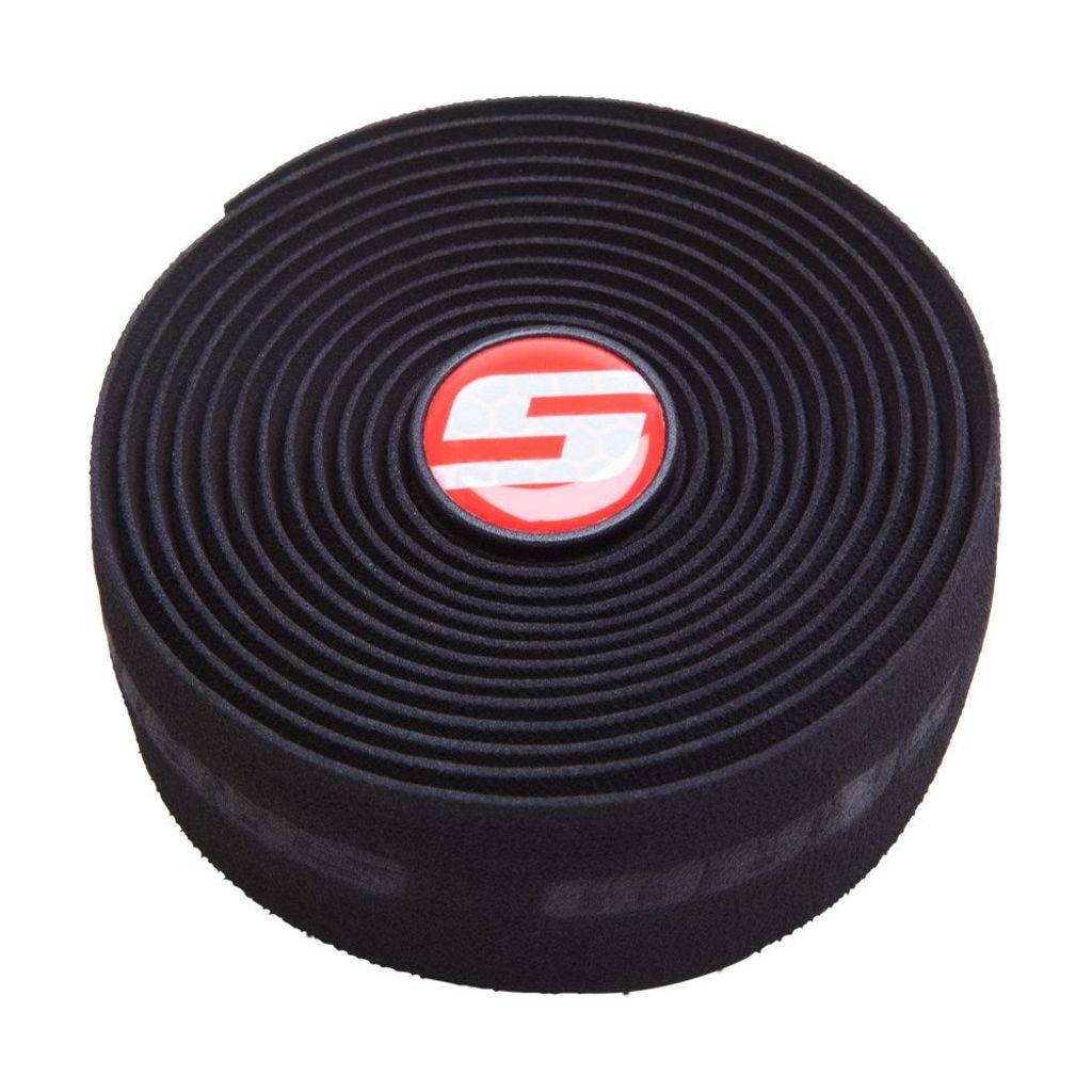 Zwarte Sram Supersuede stuurlint met zachte textuur en grip, perfect voor comfortabel fietsen.