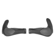 Zwart/grijze M-Wave Ergogel D3 handvatset voor fiets met gelvulling en klem, geschikt voor comfortabel rijgedrag.