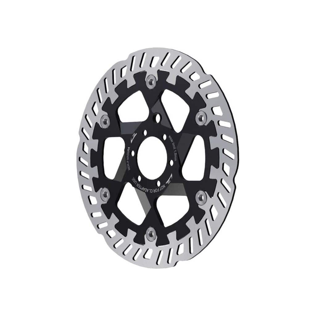 Magura remschijf MDR-P 6GTS 180mm zwart en zilver, krachtige fietsremcomponent voor veilige stopping.