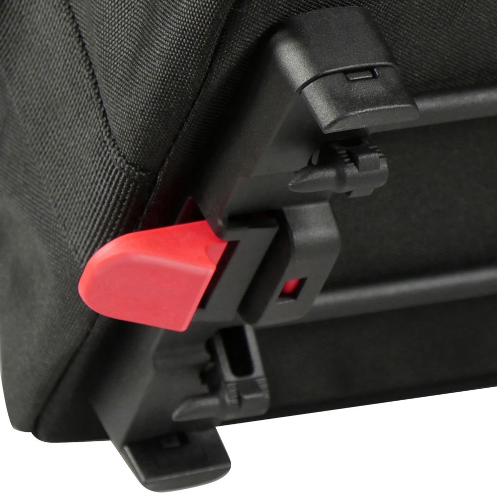 KLICKfix bagagedragertas met handvat en stevige riem, geschikt voor fietsbags en reisaccessoires.