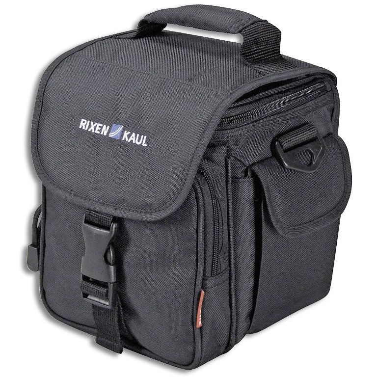 Zwarte KLICKfix Allrounder Mini fietsstuurtas met 3,5 liter capaciteit, compact design, voor fietsaccessoires en bagage.